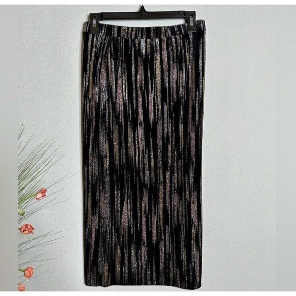 NWT  Topshop Velvet Black Midi  Skirt With Metallic Glitter Gold And Silver SZ 6 - Picture 7 of 8